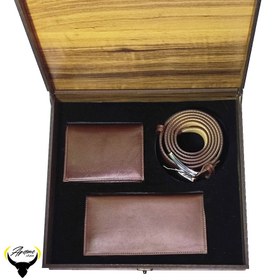 تصویر ست کمربند و کیف پول کتی و کیف پول جیبی چرم طبیعی کد 170 Card Holder set and key holder