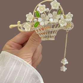 تصویر گیره مو زنانه مدل چفتی سبد گل آویزدار کد brg 4207 
