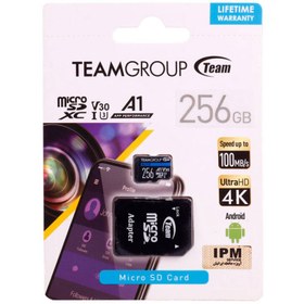 تصویر رم میکرو 256 گیگ تیم گروپ TeamGroup Elite A1 V30 U3 C10 100MB/s + خشاب TeamGroup Elite A1 V30 U3 C10 100MB/s 256GB Memory SD Card With Adapter