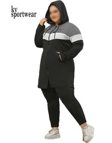 تصویر ست مانتو شلوار کلاهدار سایز بزرگ ورزشی زنانه دبل Nike کد 002 Large size womens double Nike sports jacket and pants set code 002