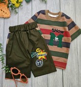 تصویر ست نوزادی تیشرت و شلوارک طرح دایناسور سایز ۶ تا ۱۲ ماه 