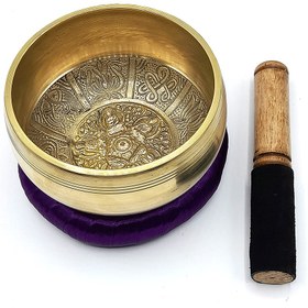 تصویر کاسه تبتی پنج بودا طلایی قطر 10 سانتیمتر 