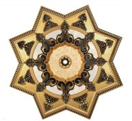 تصویر گل سقفی دورلوستری زیرلوستری ستاره ایی پی وی سی 140 * 140 سانتی سپاهان سقف مدل تارا کد( 357) - طلایی شاپان(طلایی براق مشکی) / مشکی / طلایی اکریلیک Star-shaped PVC Ceiling Medallion 140×140 cm – Tara Model, Code 357 | Sepahan Saghf