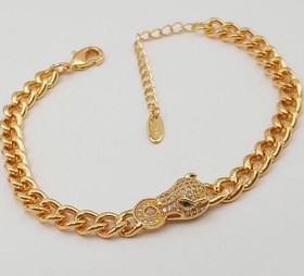 تصویر دستبند زنجیری زنانه آبکاری طلا رنگ ثابت طرح ببر برند zj - نقره ای 