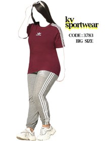 تصویر تیشرت شلوار ورزشی سایز بزرگ زنانه سه خط adidas Womens big size sports pants tshirt with three lines adidas