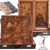 تصویر تخته نرد منبت کاری شده طرح سه عقاب 