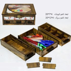 تصویر جعبه خیاطی طرح چوبی مدل ۴۱۸ کشویی 