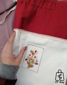 تصویر کیسه پارچه ای دست دوز-گلدوزی با دست-طرح زرشکی fabric handmade bag -hand embroidery-spring model