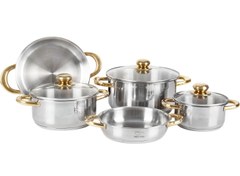 تصویر سرویس قابلمه استیل پارس استیل ۸ پارچه با دسته طلایی 