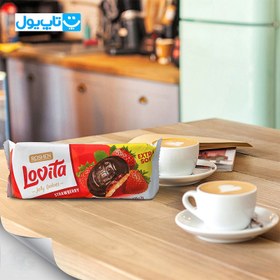 تصویر کوکی ژله ای لاویتا روشن با طعم توت فرنگی و روکش شکلات 135 گرم ا Lovita Roshen jelly cookie with strawberry flavor and chocolate cover 135gr Lovita Roshen jelly cookie with strawberry flavor and chocolate cover 135gr