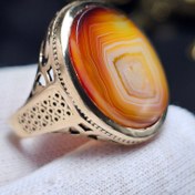 تصویر انگشتر طلا روس با سنگ عقیق سلیمانی معدنی خراسان کد 37531 