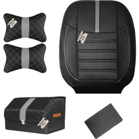 تصویر روکش صندلی چرمی خودرو سوشیانت مدل R مناسب برای پراید 131 به همراه پشت گردنی و جعبه و دور فرمان 