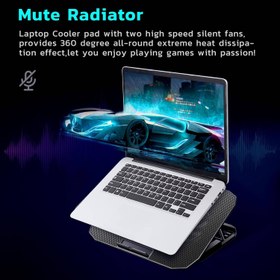 تصویر کول پد گیمینگ N11 N11 Adjustable Mute Notebook Dual Fan Cooler Desktop Laptop Cooling Stand Blue Light