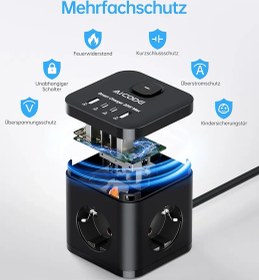 تصویر مکعب برق هوشمند AICODE DEF-303 multi power strip cube alcode def-303 Aocode