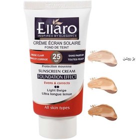 تصویر کرم ضد آفتاب کرم پودری انواع پوست SPF 25 الارو اصل فرانسه پژ روشن . تاریخ 2025/06 Ellaro Foundation Sunscreen Cream SPF25 LIGHT BEHG