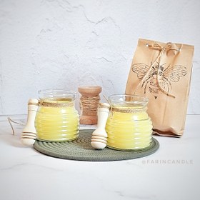 تصویر شمع شیشه ای خط دار با موم عسل ا beeswaxcandle beeswaxcandle