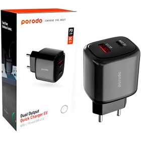 تصویر کلگی فست شارژ Porodo PD-20WACEU 2Port 3A QC3.0 PD 20W مشکی شارژر موبایل شارژر دیواری کلگی فست شارژ Porodo PD-20WACEU 2Port 3A QC3.0 PD 20W مشکی