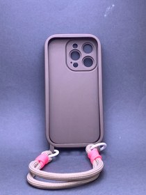 تصویر قاب ایفون مدل سولید بند آویزدار برای گوشی iphone 14 pro - قهوه ای Solid model iPhone case with hanging strap for iPhone 14 pro