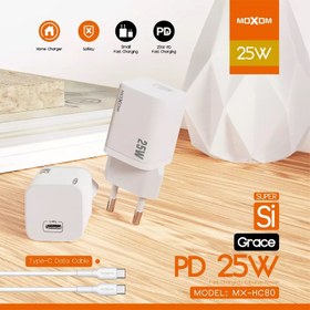 تصویر شارژر دیواری موکسوم مدل MX-HC80 به همراه کابل USB-C 