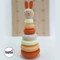 تصویر برج هوش چوبی کودک تاتی- خرگوش نارنجی 