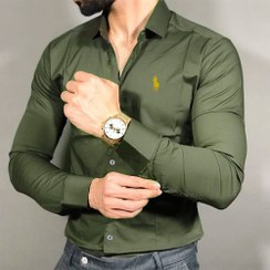 تصویر پیراهن POLO آستین بلند مردانه سبز ا Green mens long sleeve POLO shirt Green mens long sleeve POLO shirt