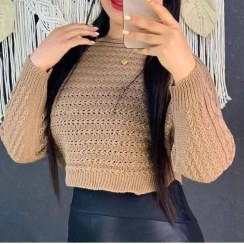 تصویر ژاکت بافت فندقی زنانه 