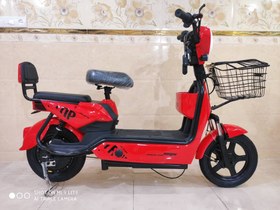 تصویر موتور سیکلت برقی دو‌ نفره chenxian mengma موتور ۳۵۰ وات رنگ‌ قرمز 