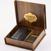 تصویر ست فندک و جا سیگاری چرم طبیعی لیزارد 