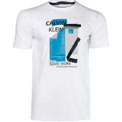 تصویر 45196 تیشرت Calvin Klein یقه گرد مردانه سفید طرح دار 