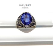 تصویر انگشتر سنگ یاقوت کبود مردانه با رکاب طلاروس و خاص R33 