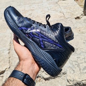 تصویر کتونی و کفش والیبال هندبال بسکتبال اسیکس ژل هوپ وی 14 در حد اورجینال ویتنامAsics gel hoop V14 رنگ مشکی بنفش 