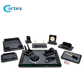 تصویر ست رومیزی مدیریتی 14 تیکه قائم کد 914 رنگ مشکی هایگلاس Ghaem 914 Leather 14 Pieces Desktop Office Set