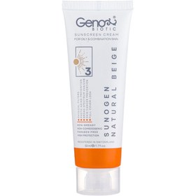 تصویر ضد آفتاب رنگی مناسب پوست چرب و مختلط اس پی اف 50 ژنو بایوتیک Geno Biotic Tinted Sunscreen Cream Spf50 For Oily Skin