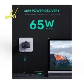 تصویر شارژر دیواری ۲ پورت ۶۵ وات آکی مدل Aukey Omnia Mix 65W PA-B3-مشکی 