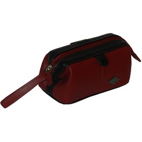 تصویر کیف دستی مسافرتی چرم طراحی شده قرمز/مشکی برند laveri leather Leather Designer Travel Hand Pouch Bag Red/Black