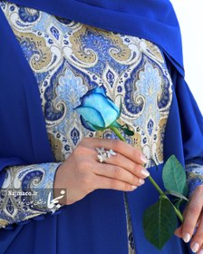 تصویر عبا مجلسی سنتی کرپ الیزه مدل رُز آبی نجما - کاربنی / سایز Blue Rose Abaya