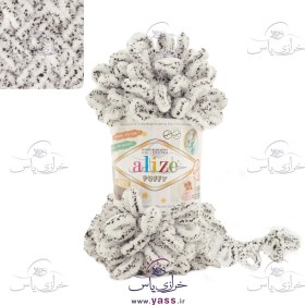 تصویر کاموا ترک آلیز پافی (Alize PUFFY) کد 686 اسپرت سفید و مشکی 