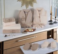 تصویر ست عروس داماد دوقلو ۱۰ تیکه مریت و تنسی یقه گلدوزی 