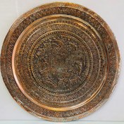 تصویر سینی مسی قلمزنی گل مرغ کهنه سایز ۵۰ سانتی 