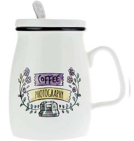 تصویر ماگ سرامیکی دردار سفید بنفش Vintage 