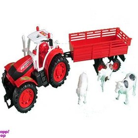 تصویر ماشین بازی مدل تراکتور مزرعه رنگ قرمز 