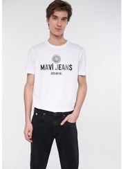 تصویر تی‌شرت سفید چاپی مردانه با جین آبی 066195-620 برند Mavi Blue Men's Blue Jeans Printed White T-Shirt 066195-620