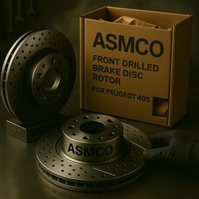 تصویر دیسک ترمز جلو سوراخ دار آسمکو مناسب پژو ۴۰۵ 