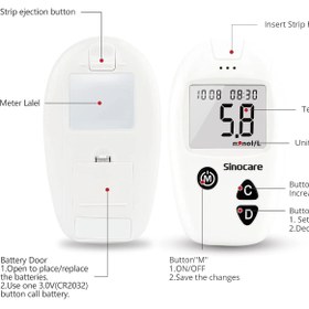 تصویر دستگاه تست قند خون برند Sinocare Sinocare Blood Sugar Monitor, Diabetes Testing Kit Safe Accu, Large Memory Capacity Blood Sugar Test Kit with 50 Test Strips & 50 Lancing Devices, for Diabetics Home Self-Testing in mmol/L