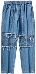 تصویر HBEIDAHUANG Travel Pants for Men Men Loose Fit Baggy Wide Leg Hip Hop Cotton Denim Work Pants Straight Leg Jeans denim Trousers (Color : Hortel , Size : XL) 