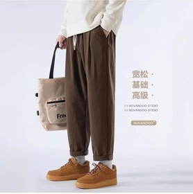 تصویر شلوار کژوال قهوه‌ای مردانه تابستانی گشاد با طرح رترو آلوئی برند generic Brown Casual Pants Mens Summer Loose Retro Apricot