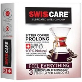 تصویر کاندوم سوئیس کر مدل Bitter Coffee Prolong بسته 3 عددی Swiss Care model Bitter Coffee Prolong Condom -package 3 pieces