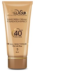 تصویر کرم ضد آفتاب بژ خیلی روشن با پوشش کرم پودر مناسب انواع پوست Medisun Medisun Ultra Light Beige Sunscreen Cream Foundation Effect Tube For All Skin Types