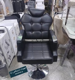 تصویر صندلی آرایشگاه مدل گلایل پایه سینی با نشیمن فوم سرد و روکش چرم 