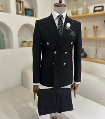 تصویر کت و شلوار مردانه دبل برست دوخت صنعتی مشکی 